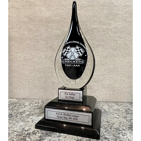 Black and Clear Art Glass Teardrop with Multi-level Base | Global Recognition Inc