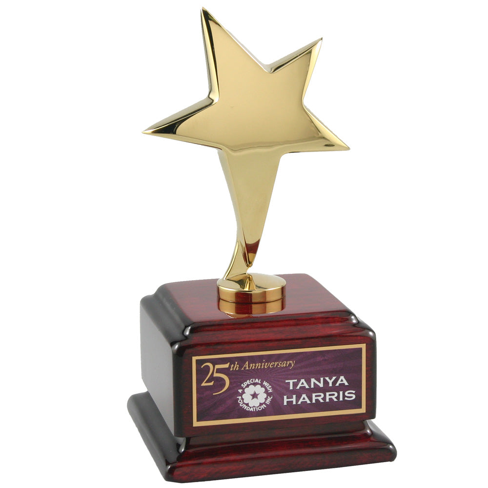 Star Performer Gold Star On Rosewood Base | Global Recognition Inc