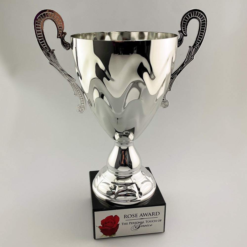 Silver-Tone Metal Trophy Cup on Marble Base