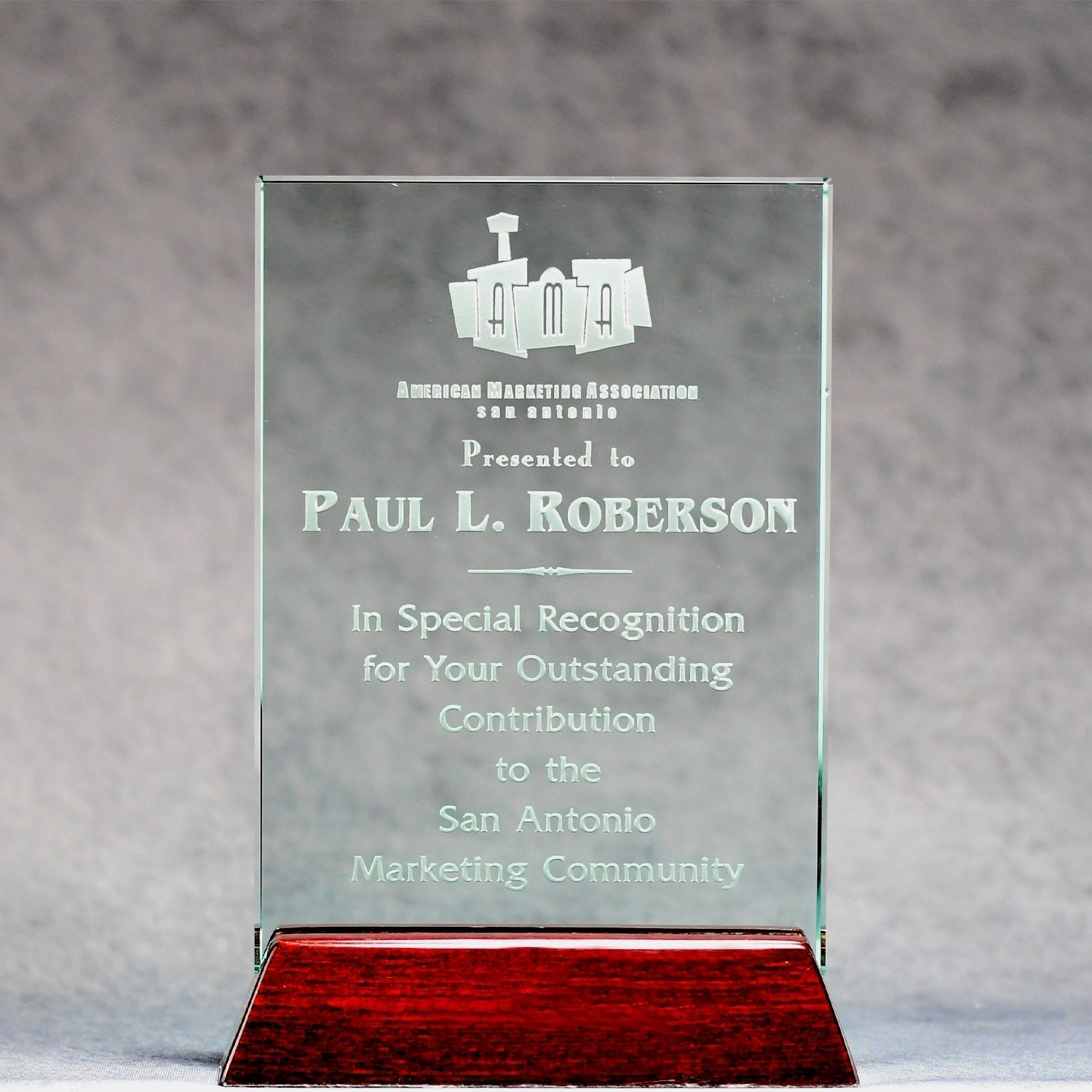 Jade Glass Plaque On Piano Rosewood Base | Global Recognition Inc