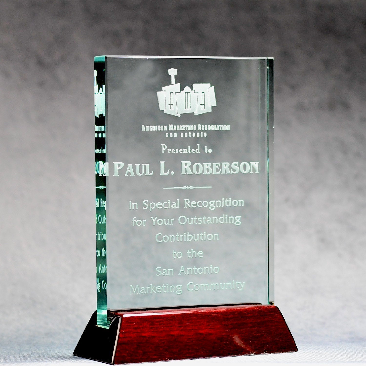 Jade Glass Plaque On Piano Rosewood Base | Global Recognition Inc