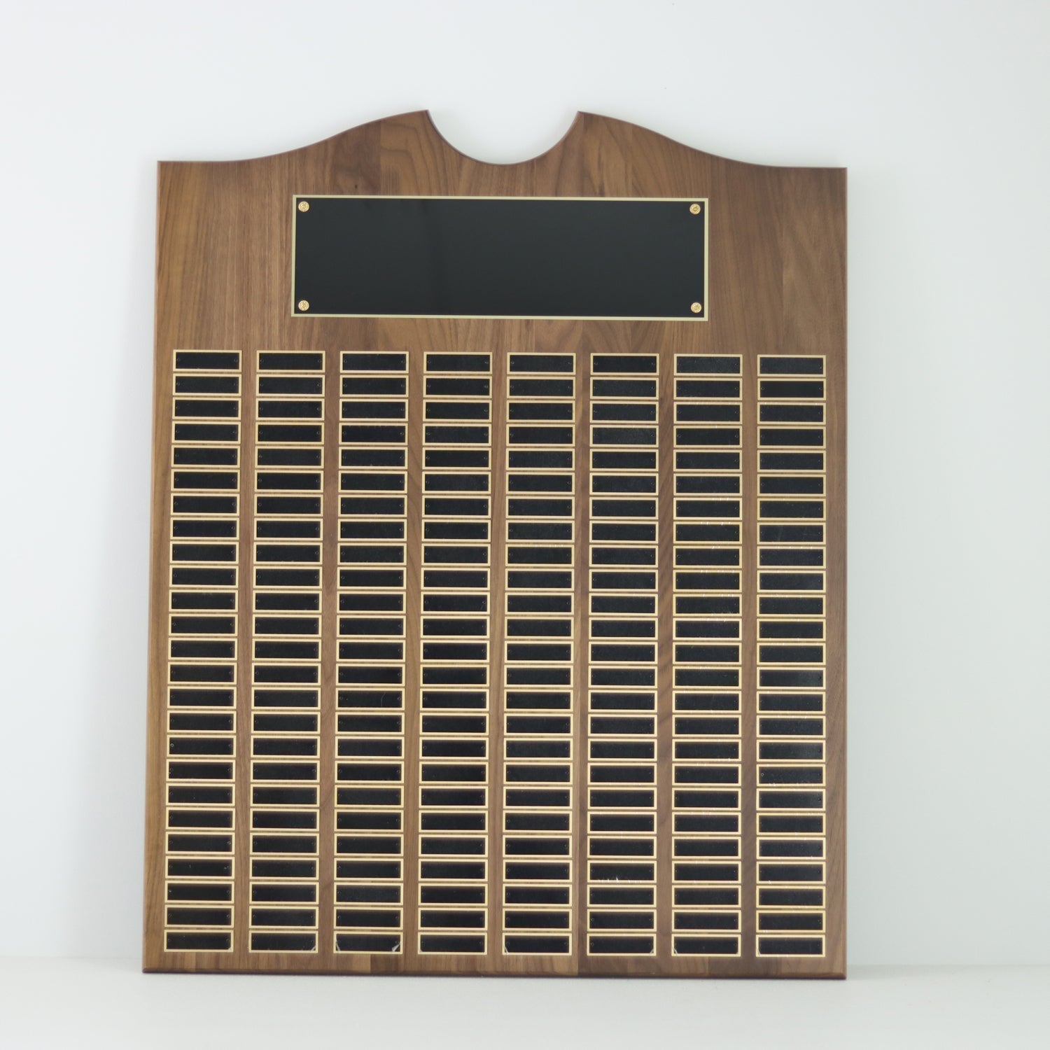 Perpetual Walnut Plaque With Scroll Top - 200 Plates | Global Recognition Inc