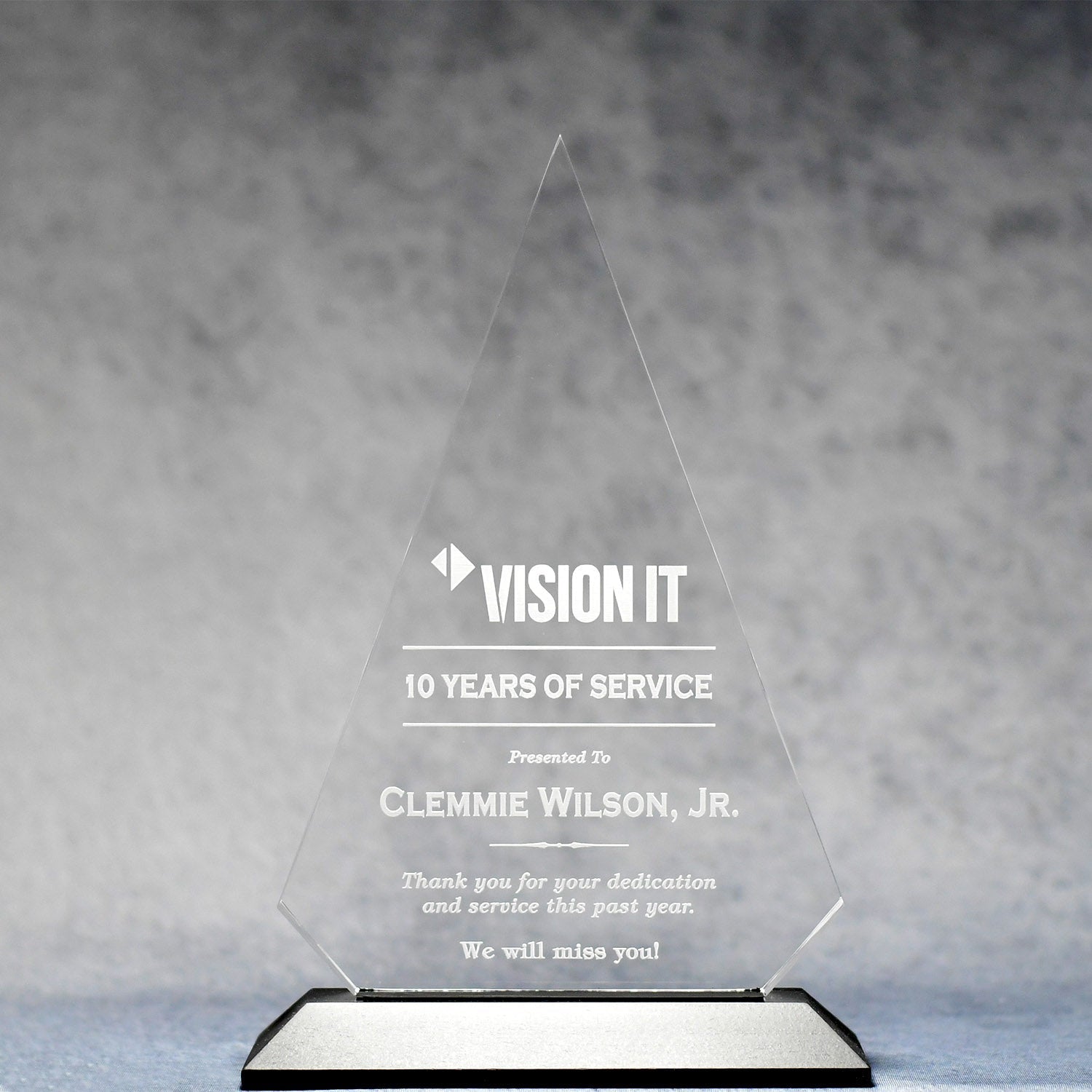 Acrylic Triangle On Ebony Base | Global Recognition Inc