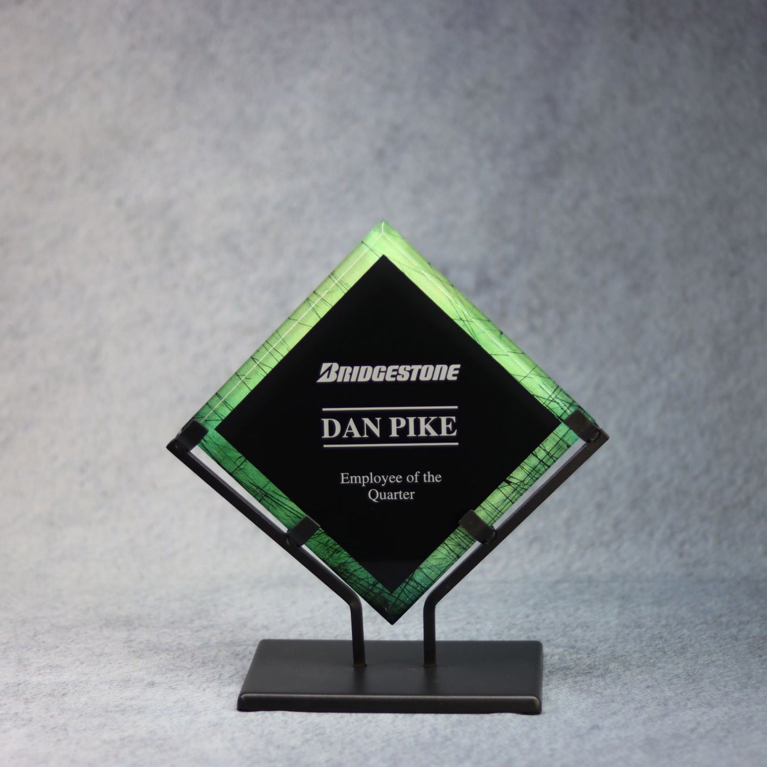 Acrylic Emerald And Black Diamond In Wrought Iron Base | Global Recognition Inc