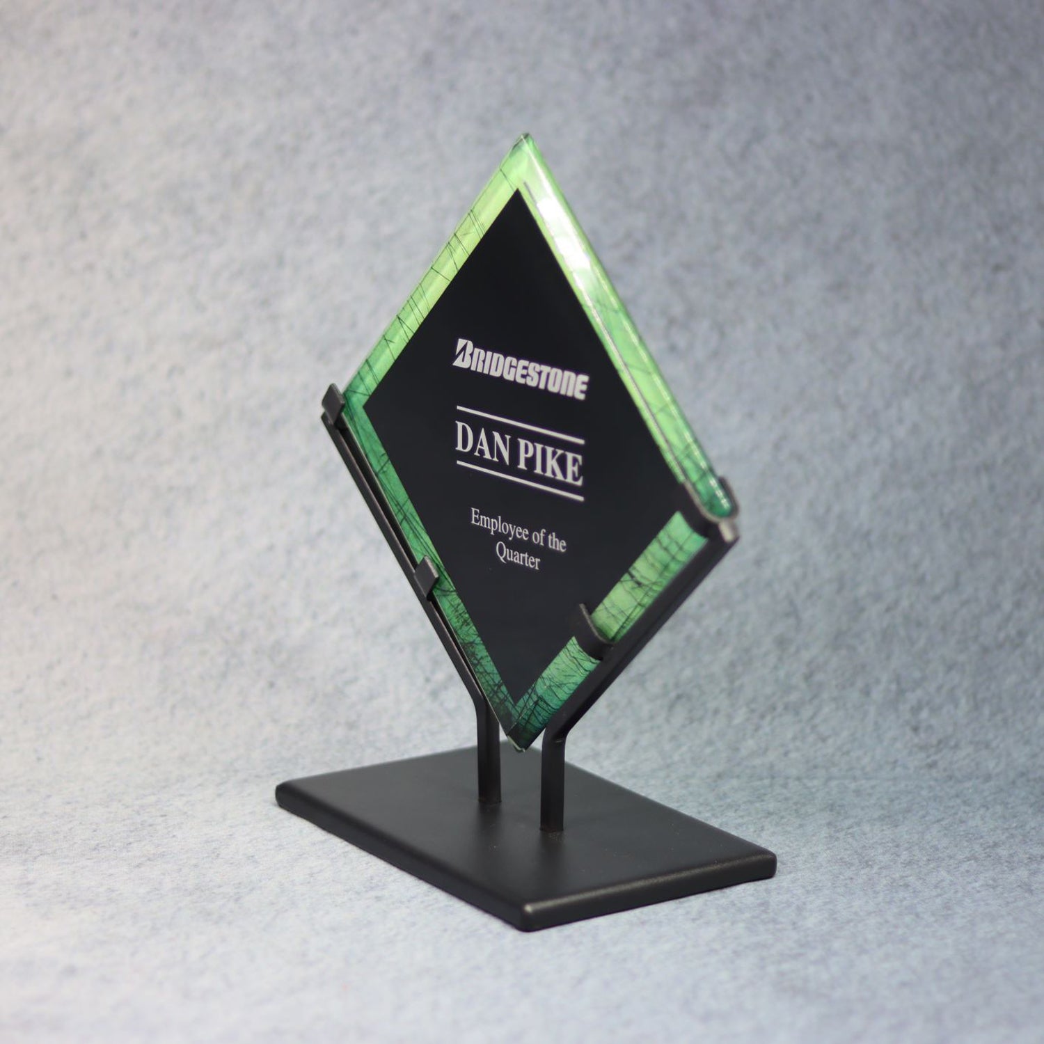 Acrylic Emerald And Black Diamond In Wrought Iron Base | Global Recognition Inc
