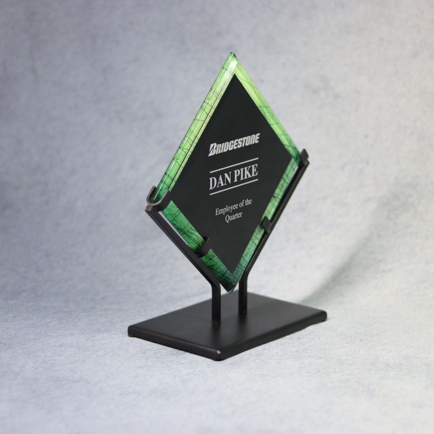 Acrylic Emerald And Black Diamond In Wrought Iron Base | Global Recognition Inc