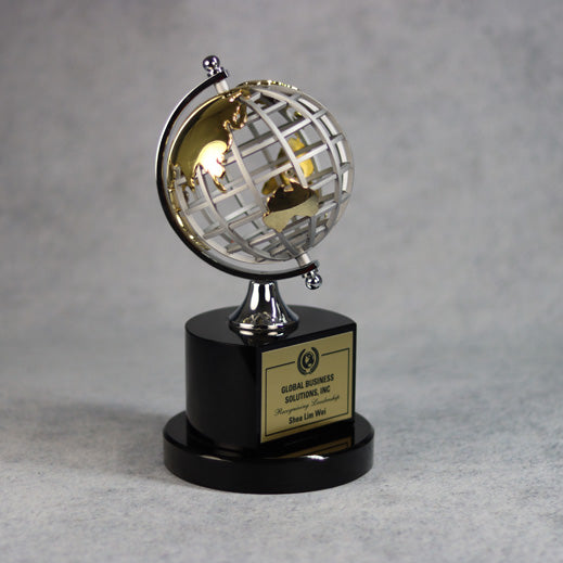 Silver And Gold Globe On Black Base | Global Recognition Inc