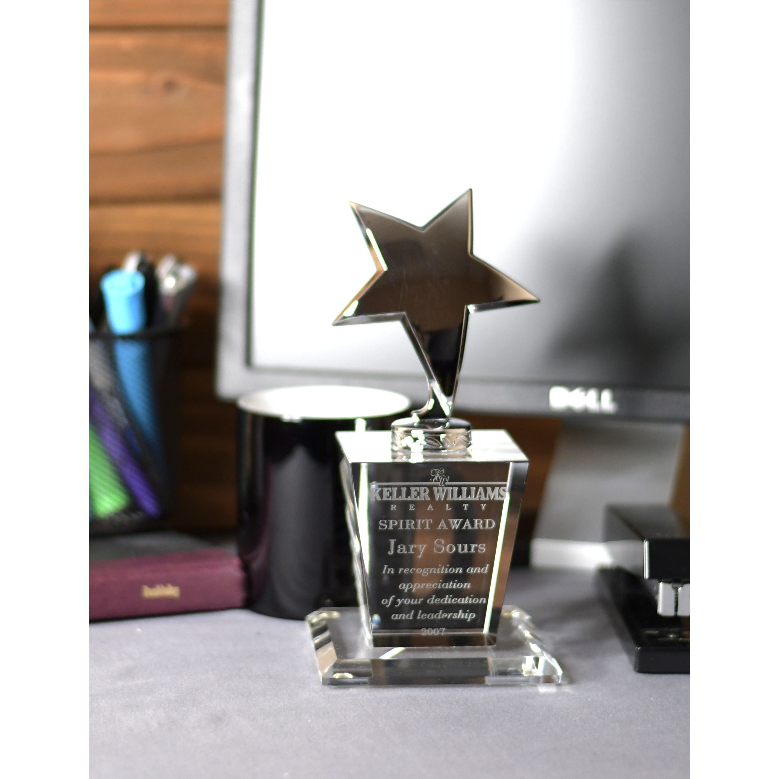 Optic Crystal Base With Silver Metal Star | Global Recognition Inc