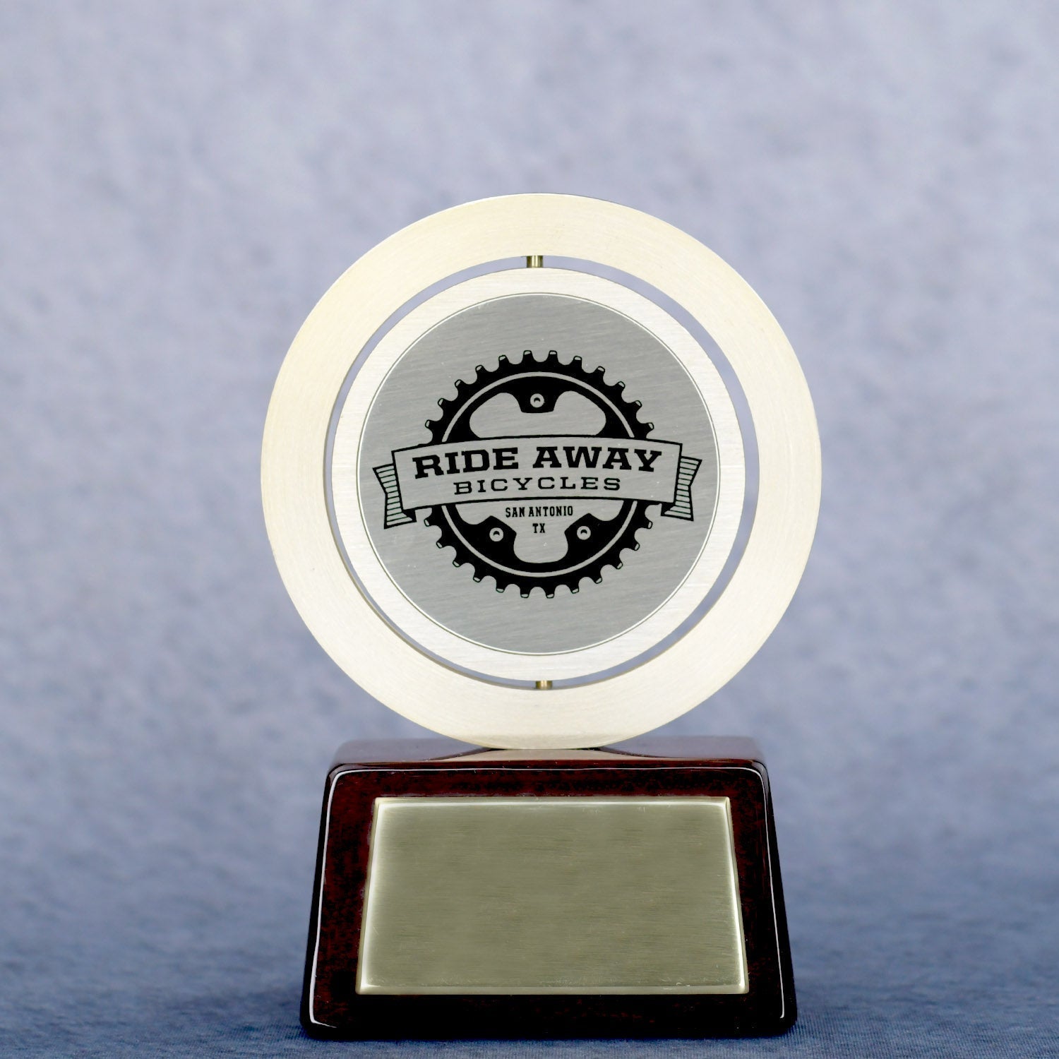 Gold Spinning Medal On Rosewood Base | Global Recognition Inc