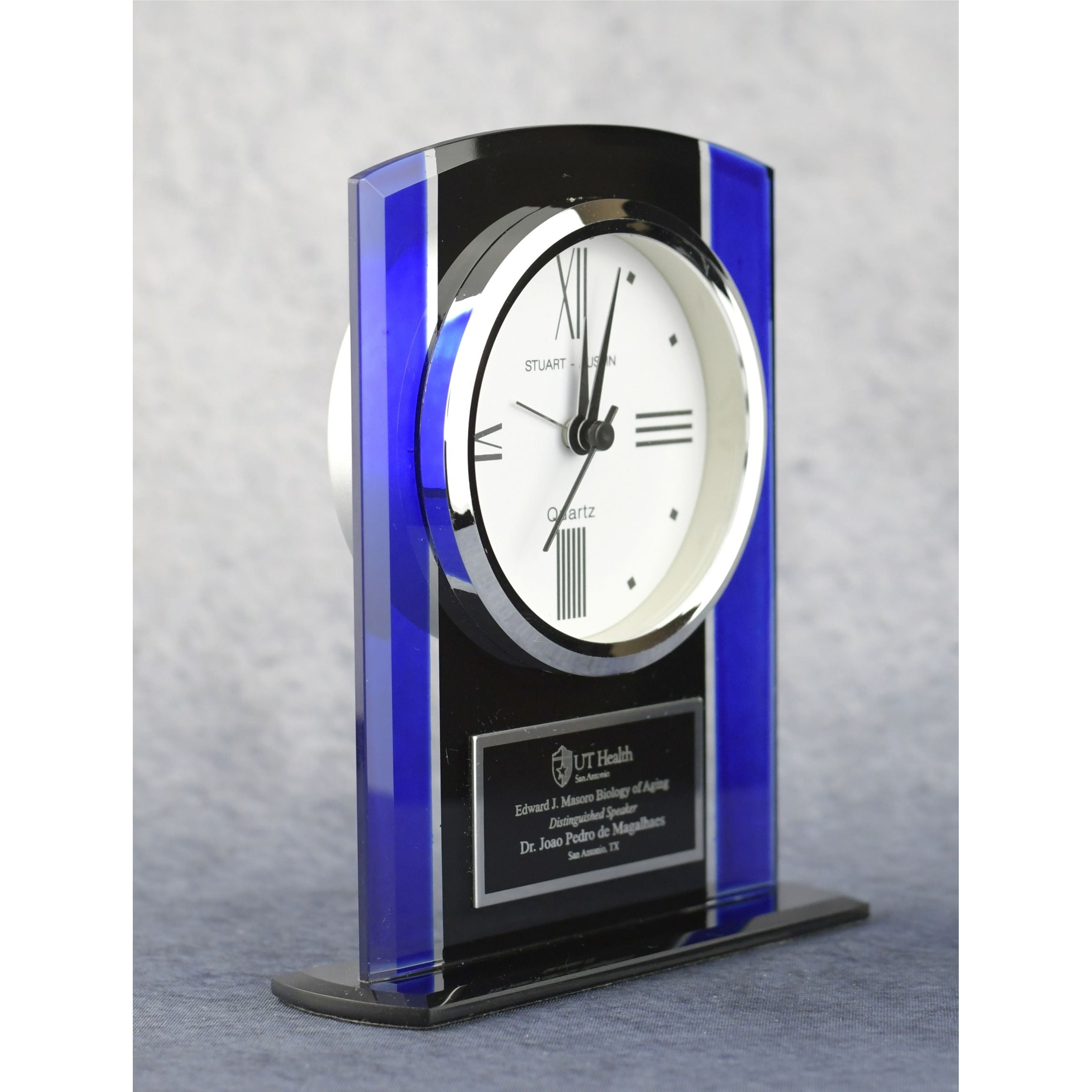 Economy Black And Blue Glass Clock | Global Recognition Inc