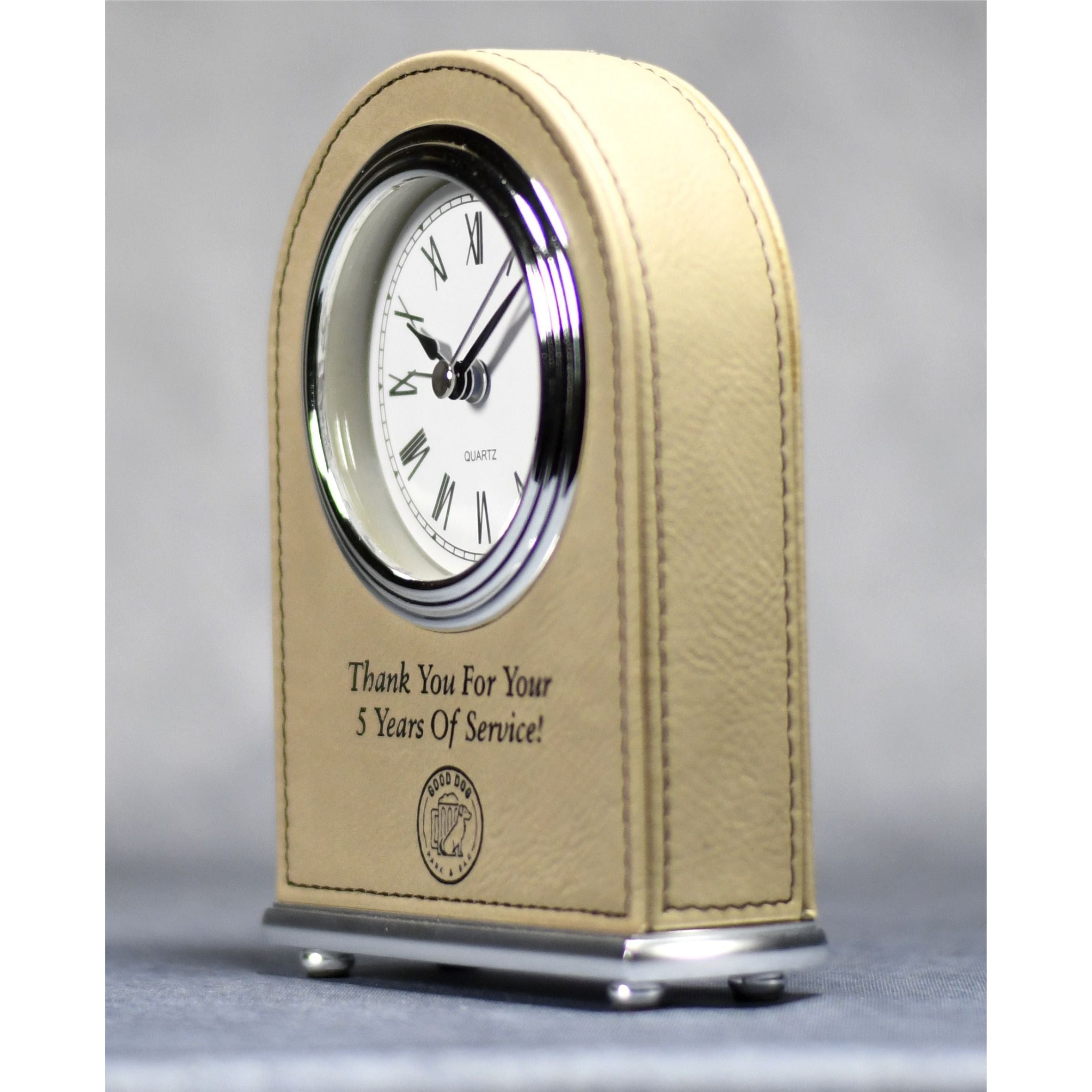 Laserable Leatherette Arch Desk Clock | Global Recognition Inc