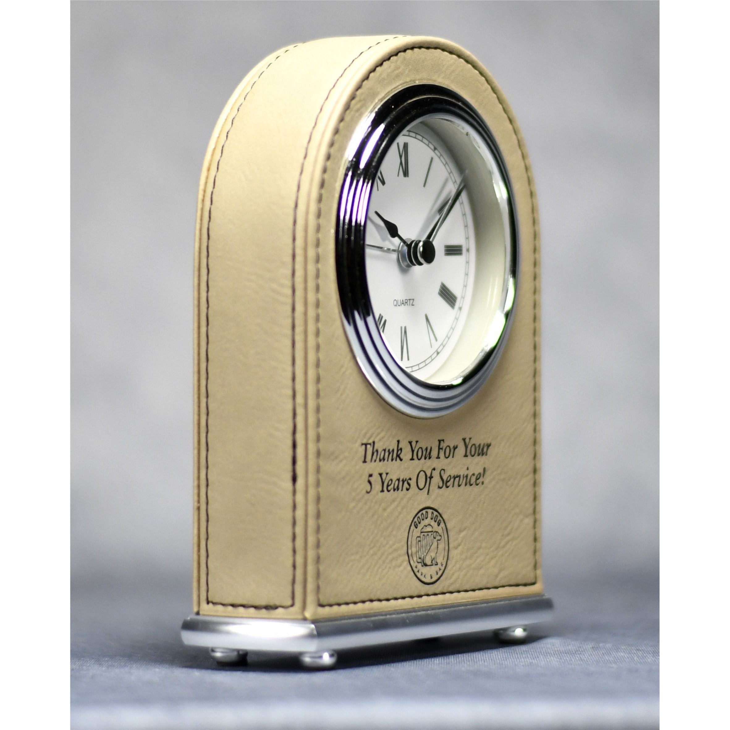 Laserable Leatherette Arch Desk Clock | Global Recognition Inc