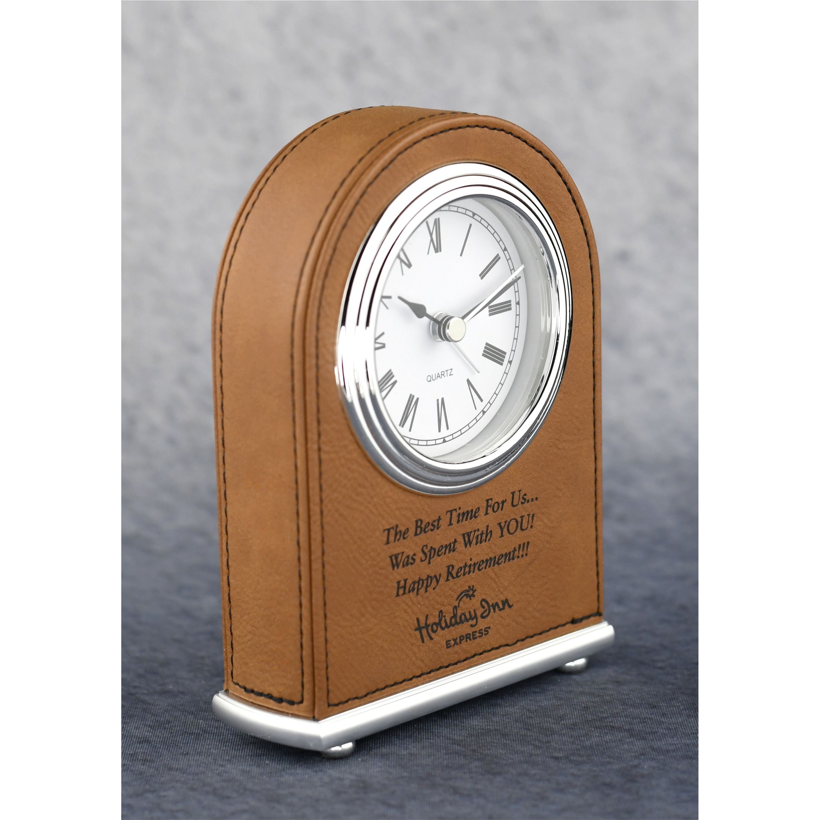 Laserable Leatherette Arch Desk Clock | Global Recognition Inc