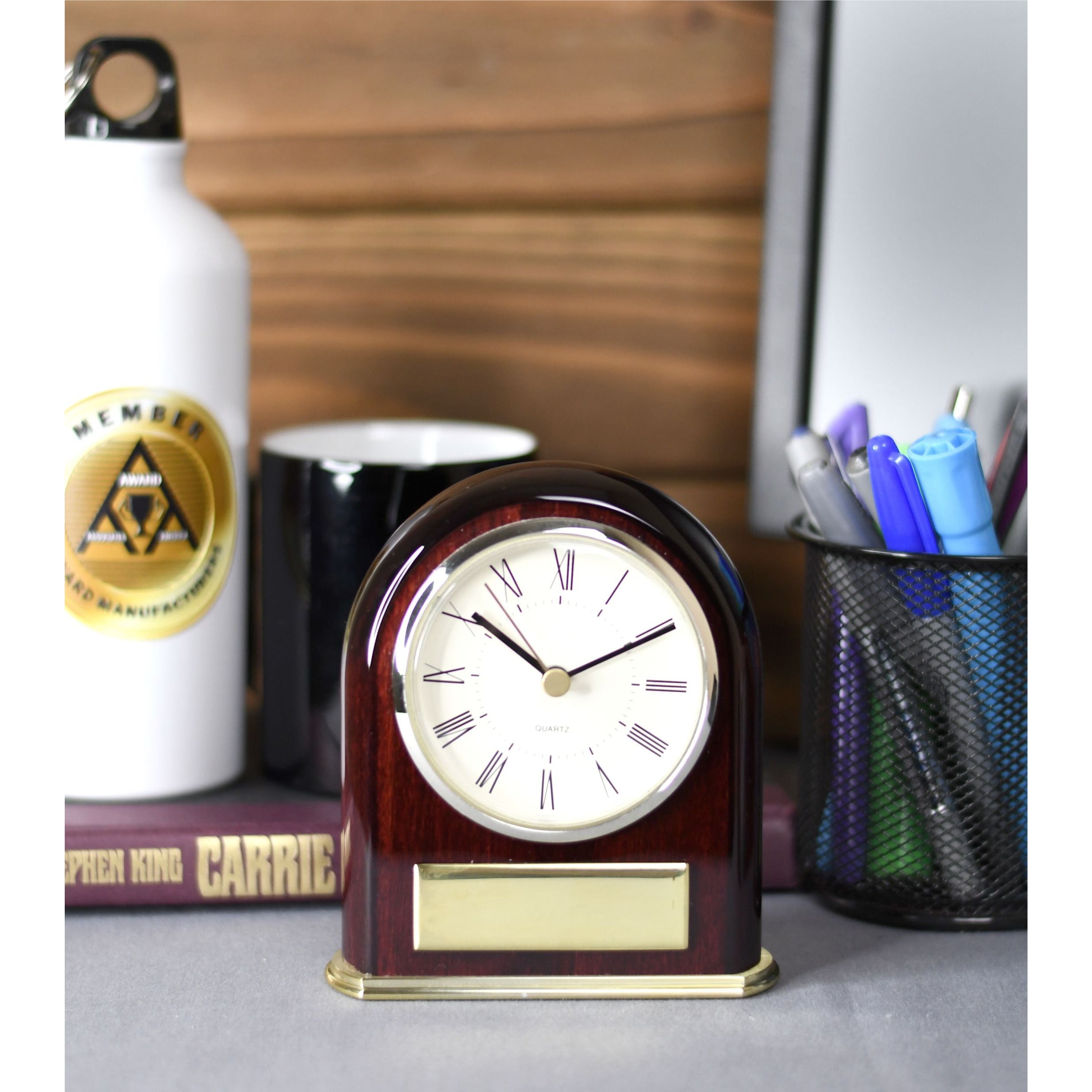 Clock Framed With Rosewood And Brass | Global Recognition Inc