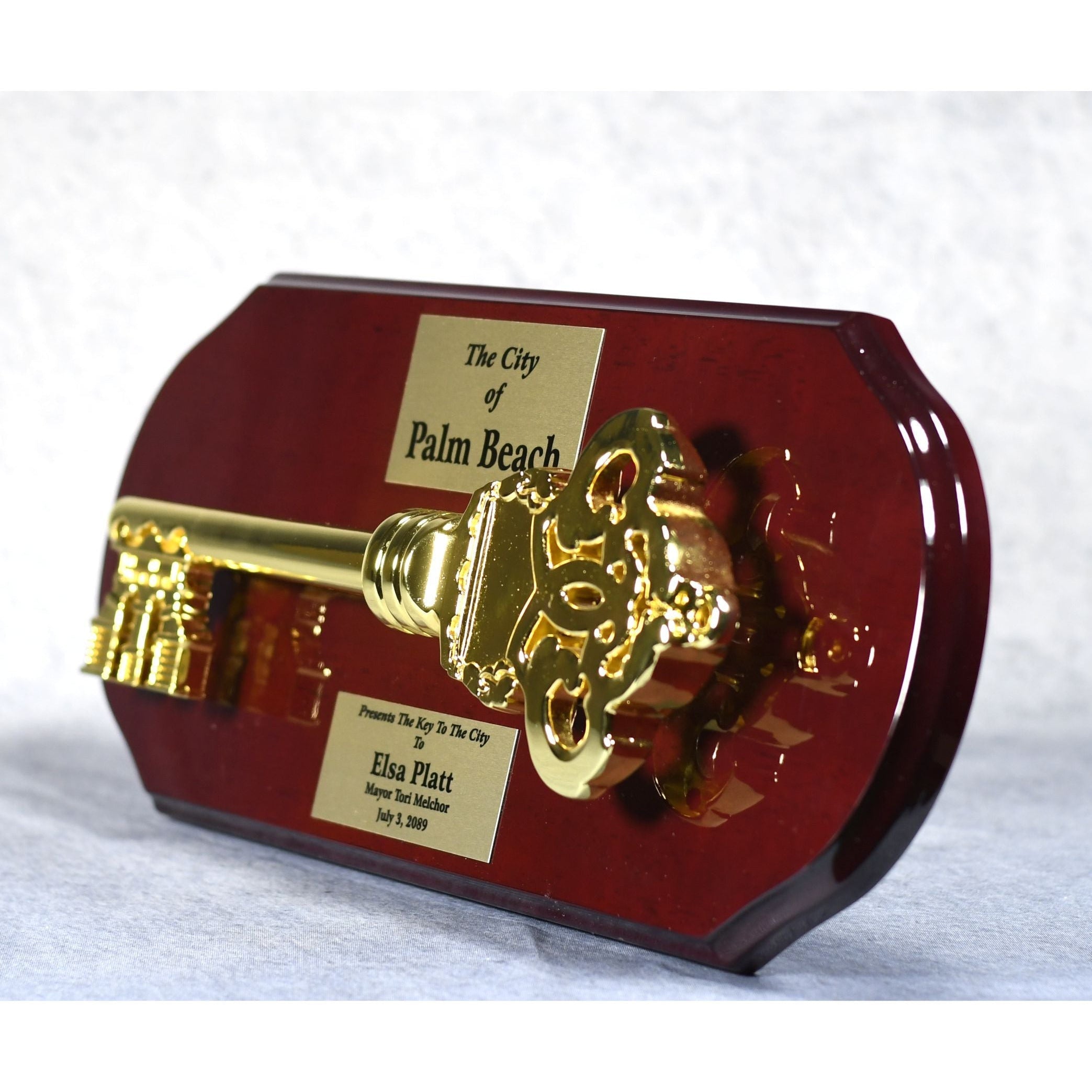 Gold Key Mounted On Rosewood Plaque | Global Recognition Inc