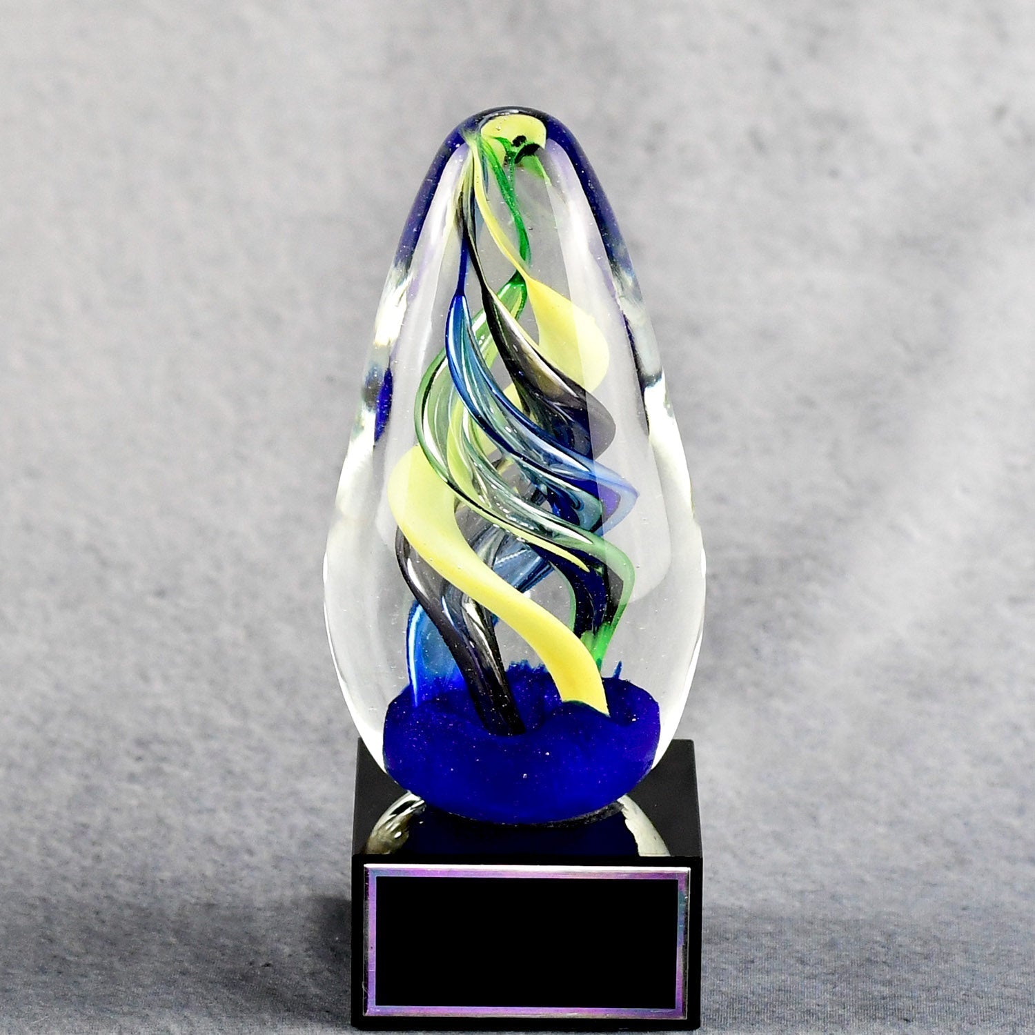 Art Glass Egg On Black Glass Base | Global Recognition Inc