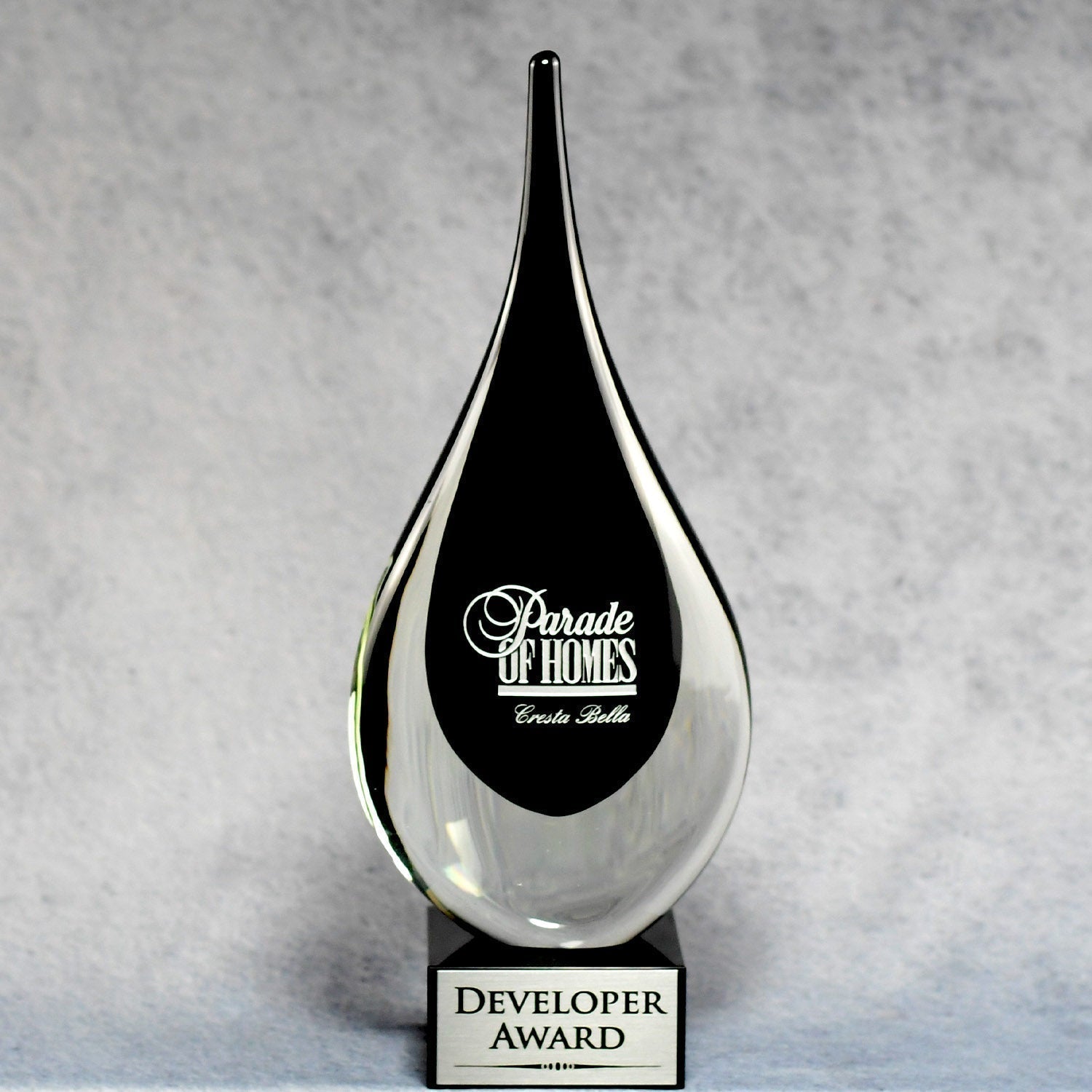 Black and Clear Art Glass Teardrop with Single Base | Global Recognition Inc