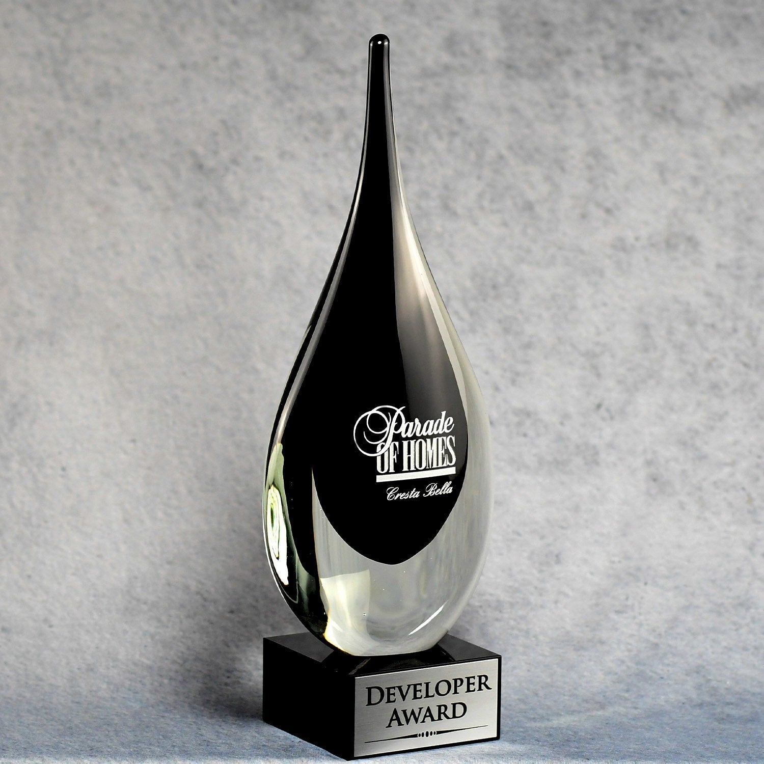 Black and Clear Art Glass Teardrop with Single Base | Global Recognition Inc