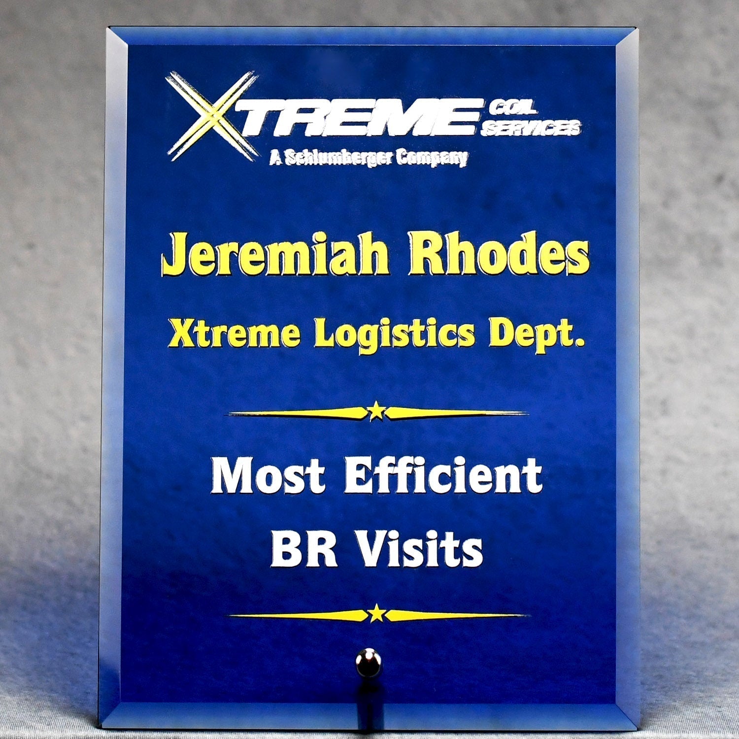Economy Blue Glass Standing Plaque | Global Recognition Inc