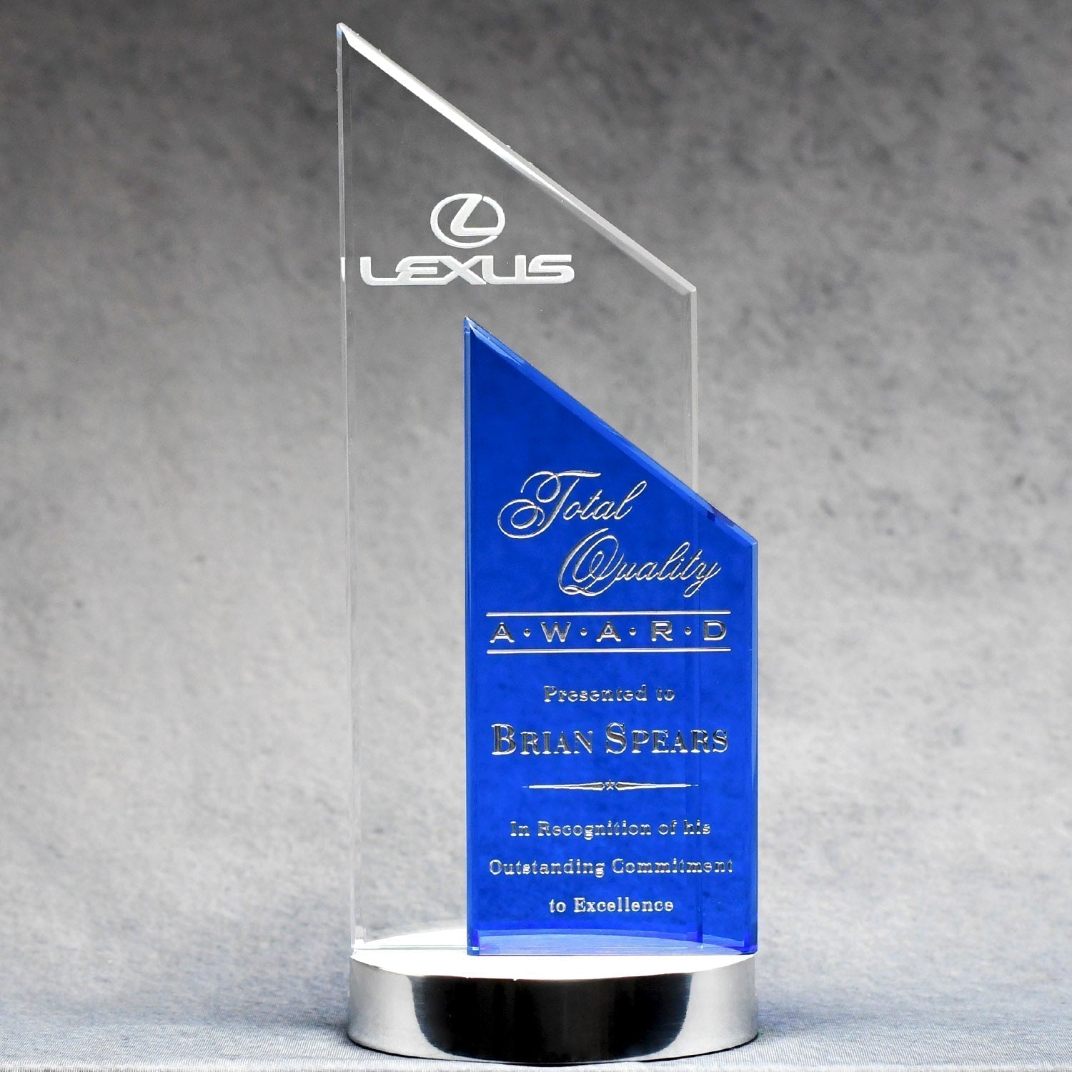 Crystal With Clear And Blue Double Peak | Global Recognition Inc
