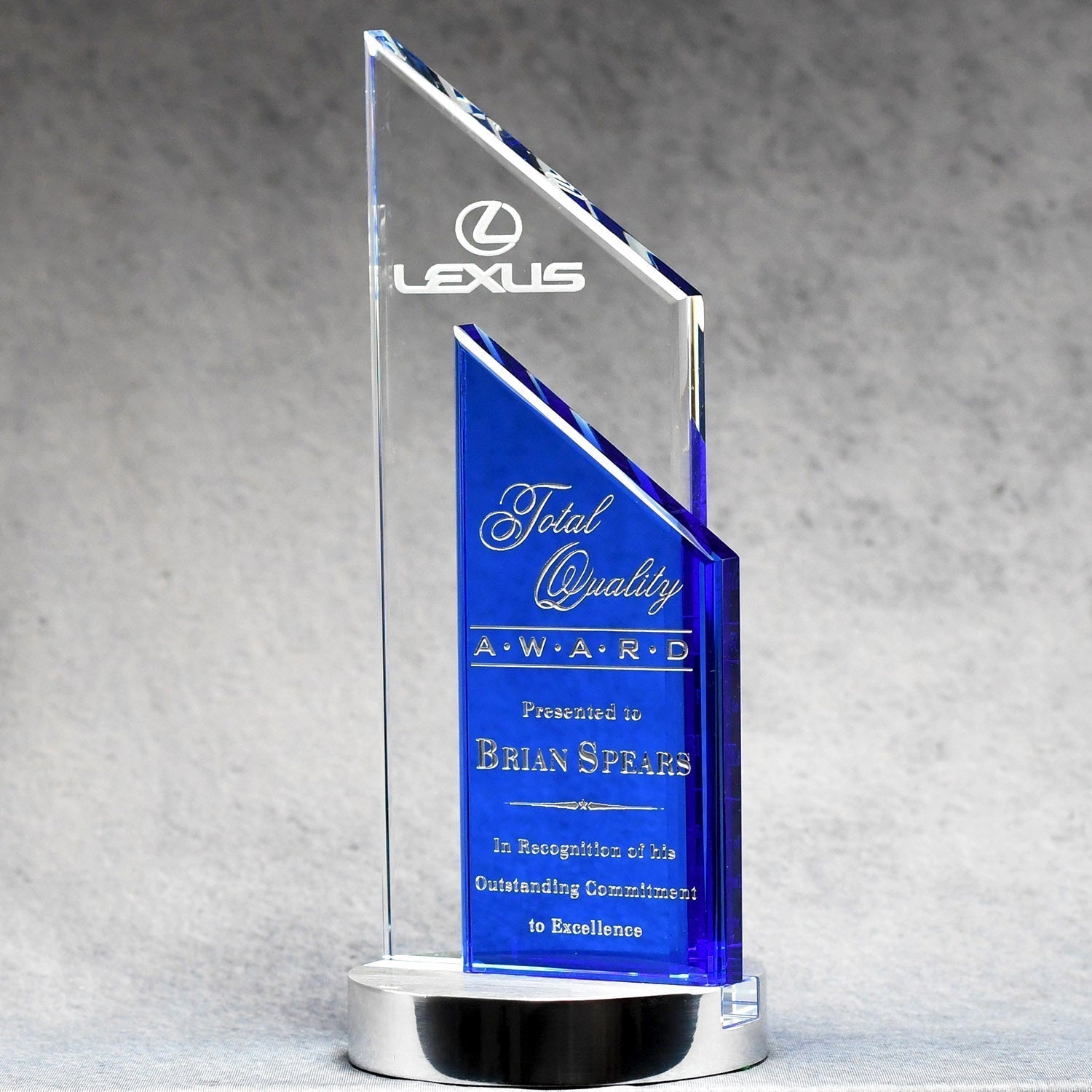 Crystal With Clear And Blue Double Peak | Global Recognition Inc