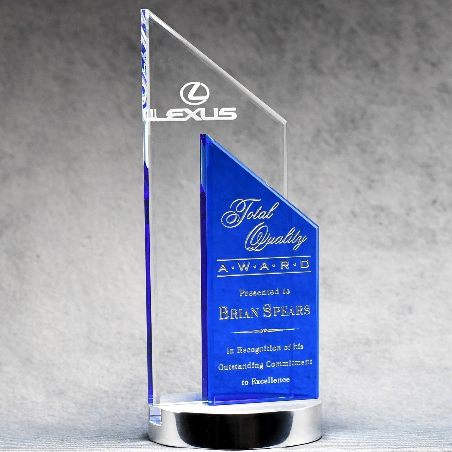Crystal With Clear And Blue Double Peak | Global Recognition Inc