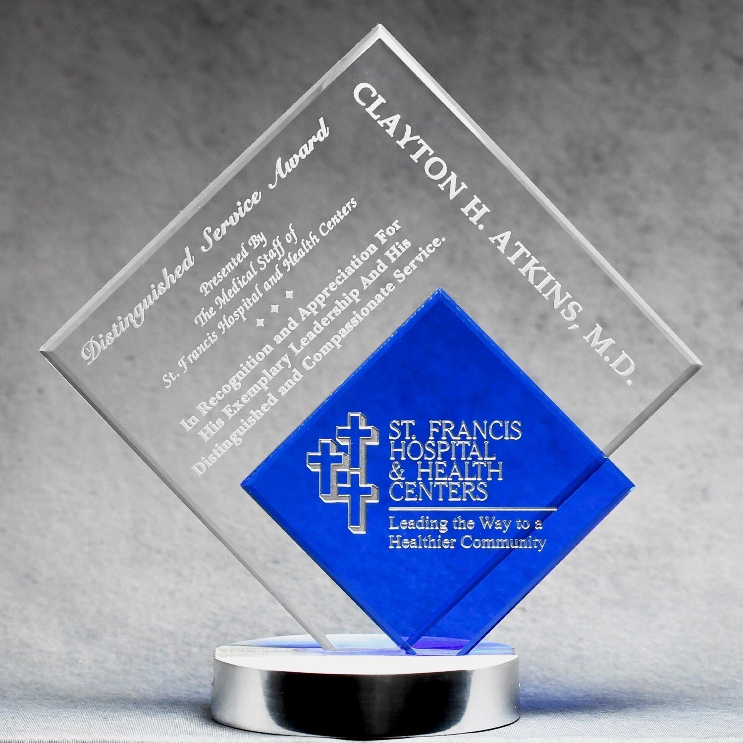 Crystal With Blue Inset Diamond Shape | Global Recognition Inc