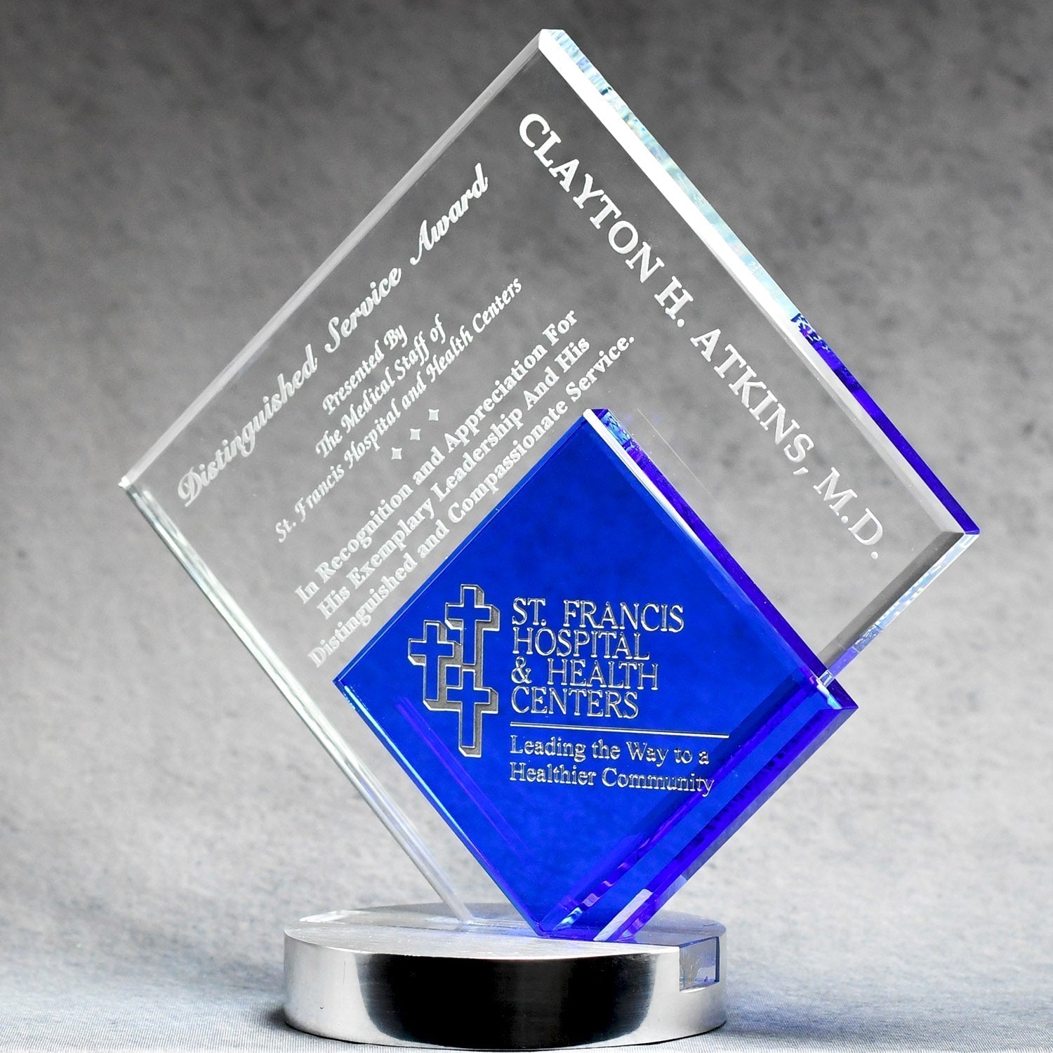 Crystal With Blue Inset Diamond Shape | Global Recognition Inc