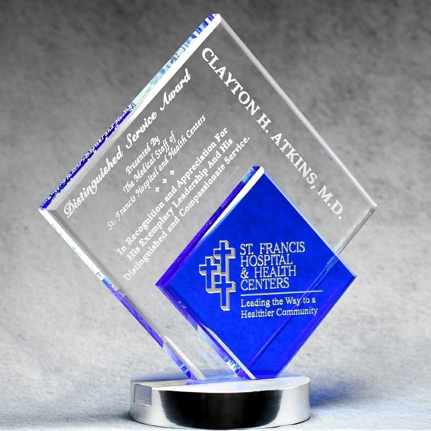 Crystal With Blue Inset Diamond Shape | Global Recognition Inc