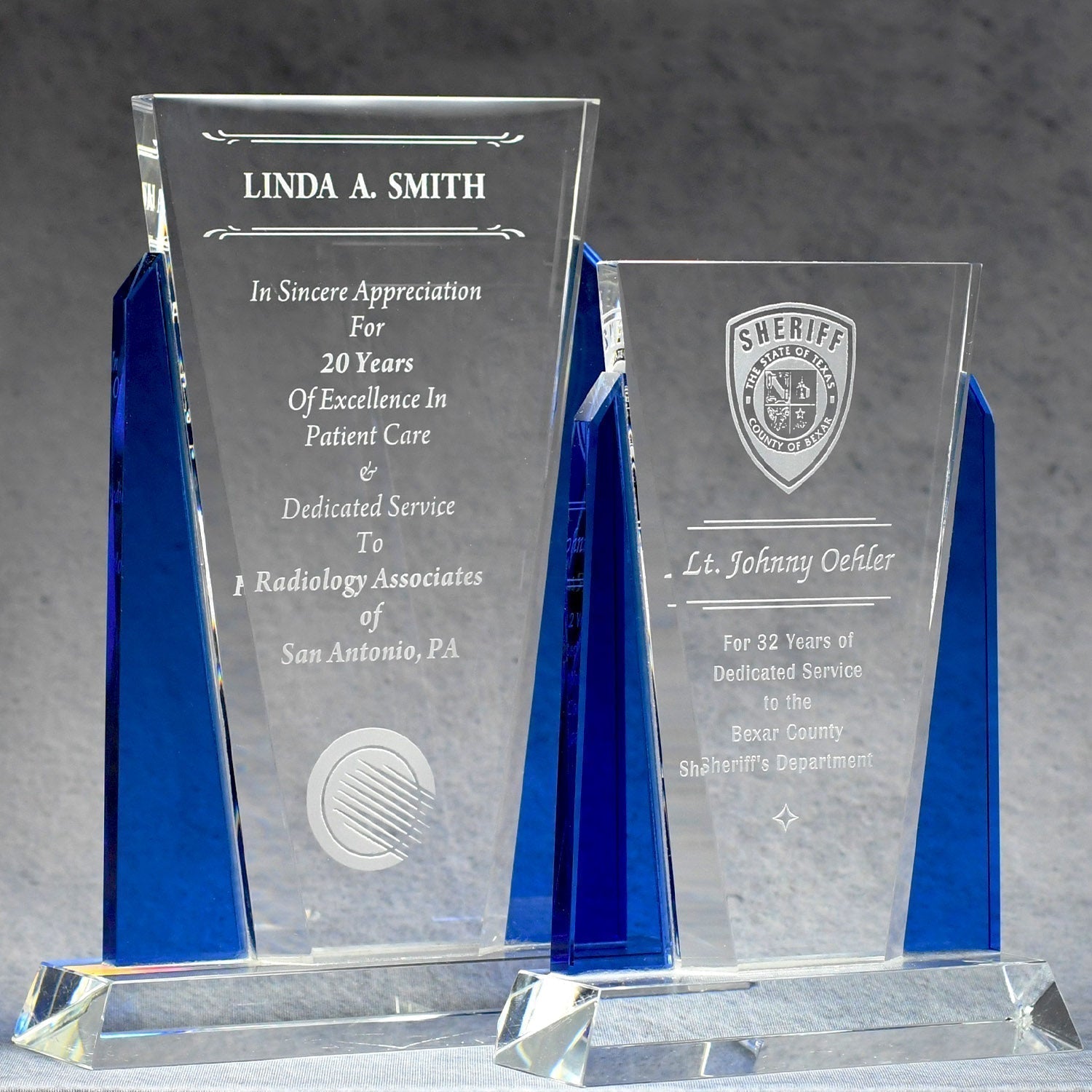 Crystal With Blue Side Panels | Global Recognition Inc