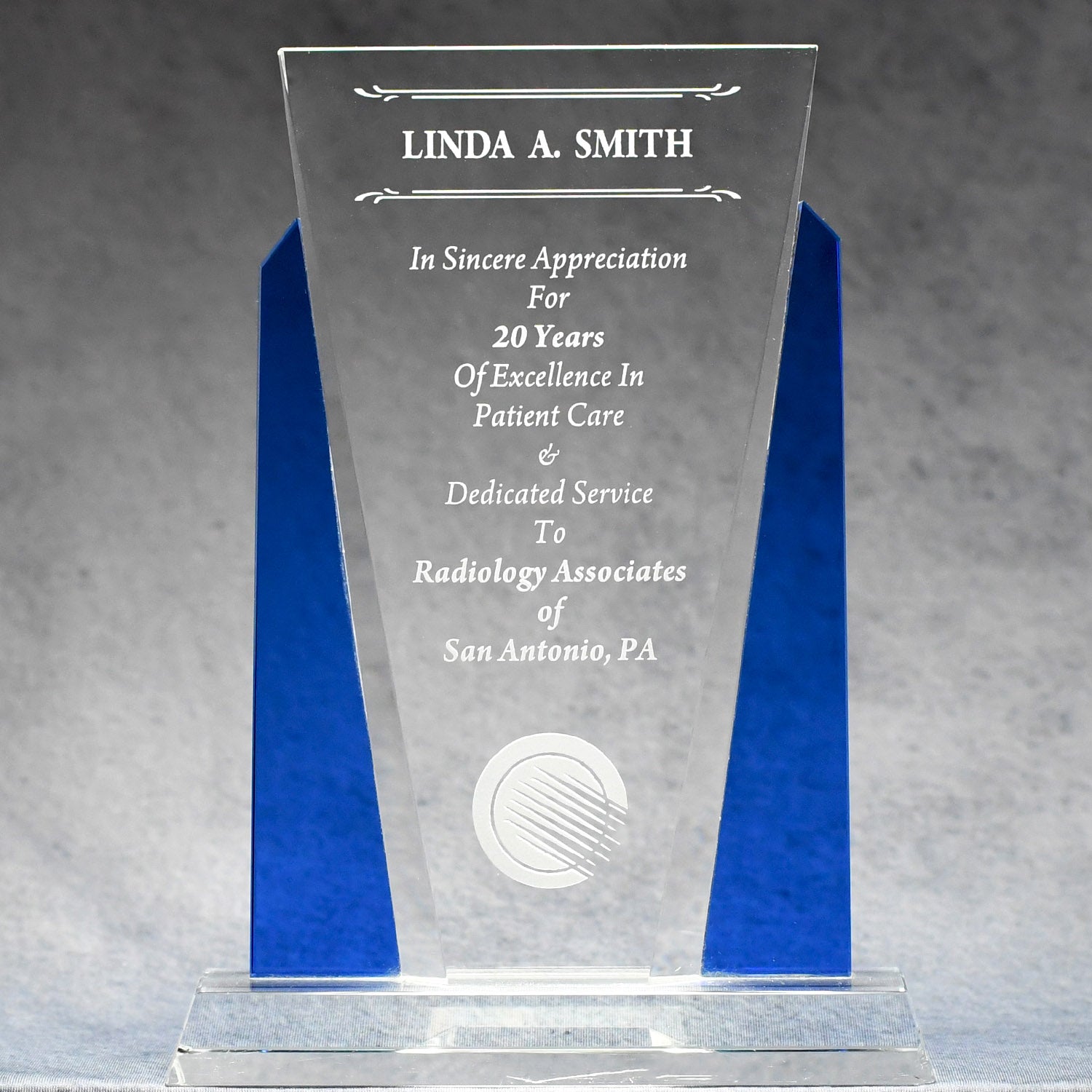 Crystal With Blue Side Panels | Global Recognition Inc