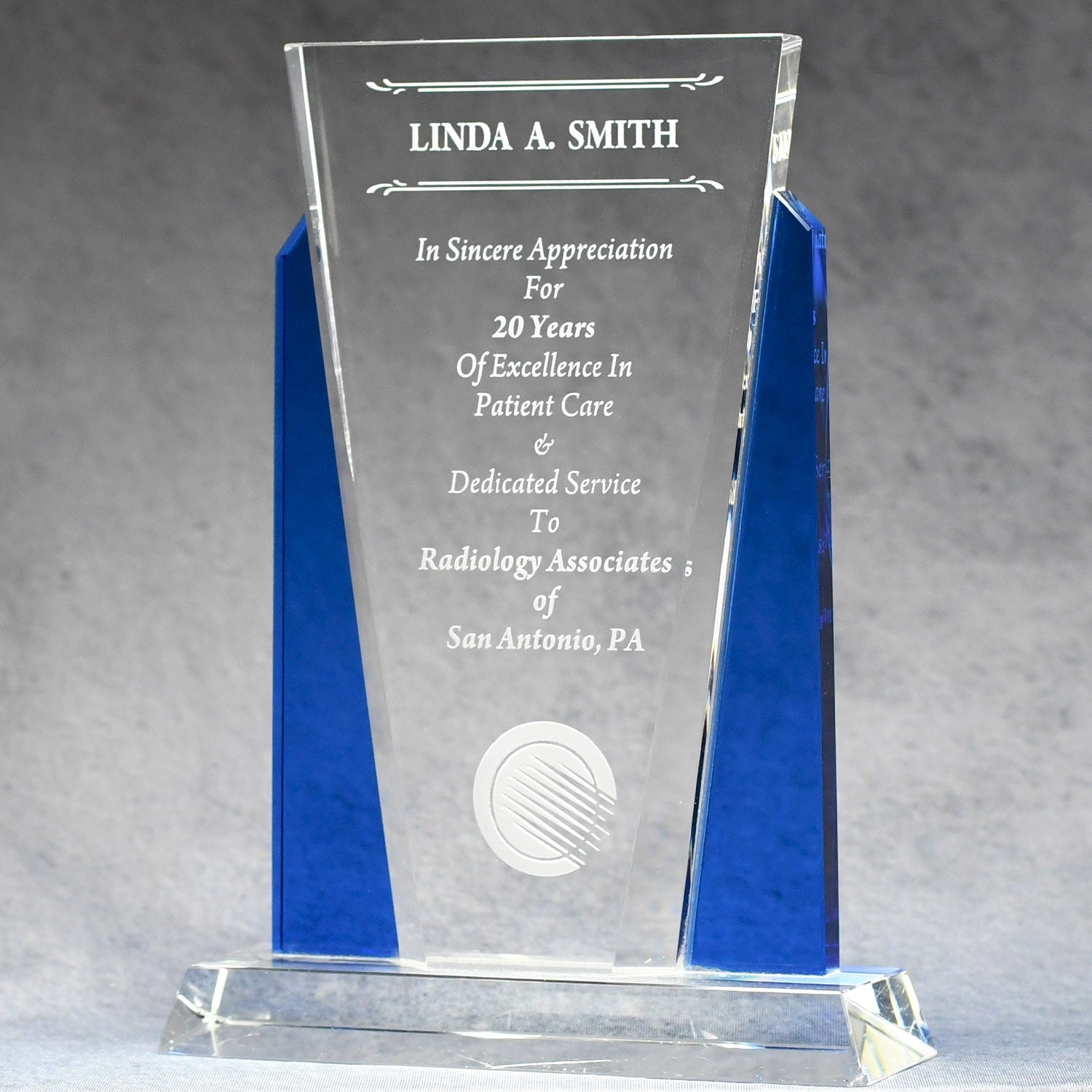 Crystal With Blue Side Panels | Global Recognition Inc