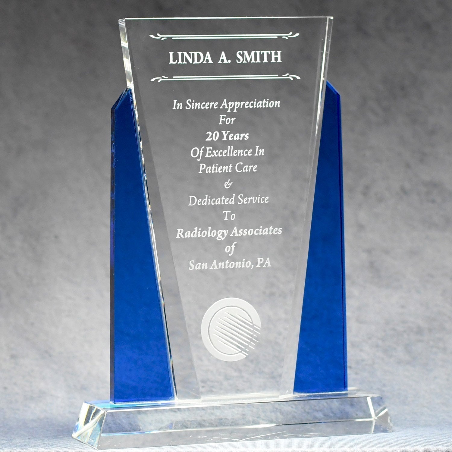 Crystal With Blue Side Panels | Global Recognition Inc