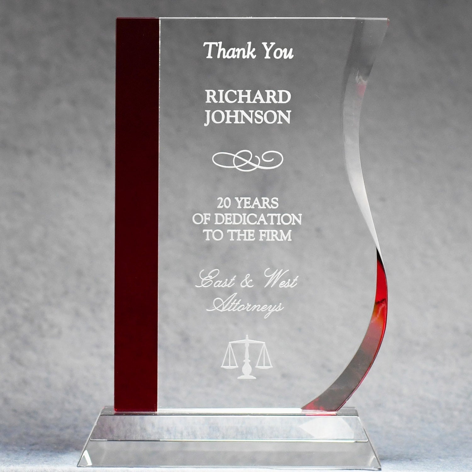 Red Stripe Wave Crystal Award | Global Recognition Inc