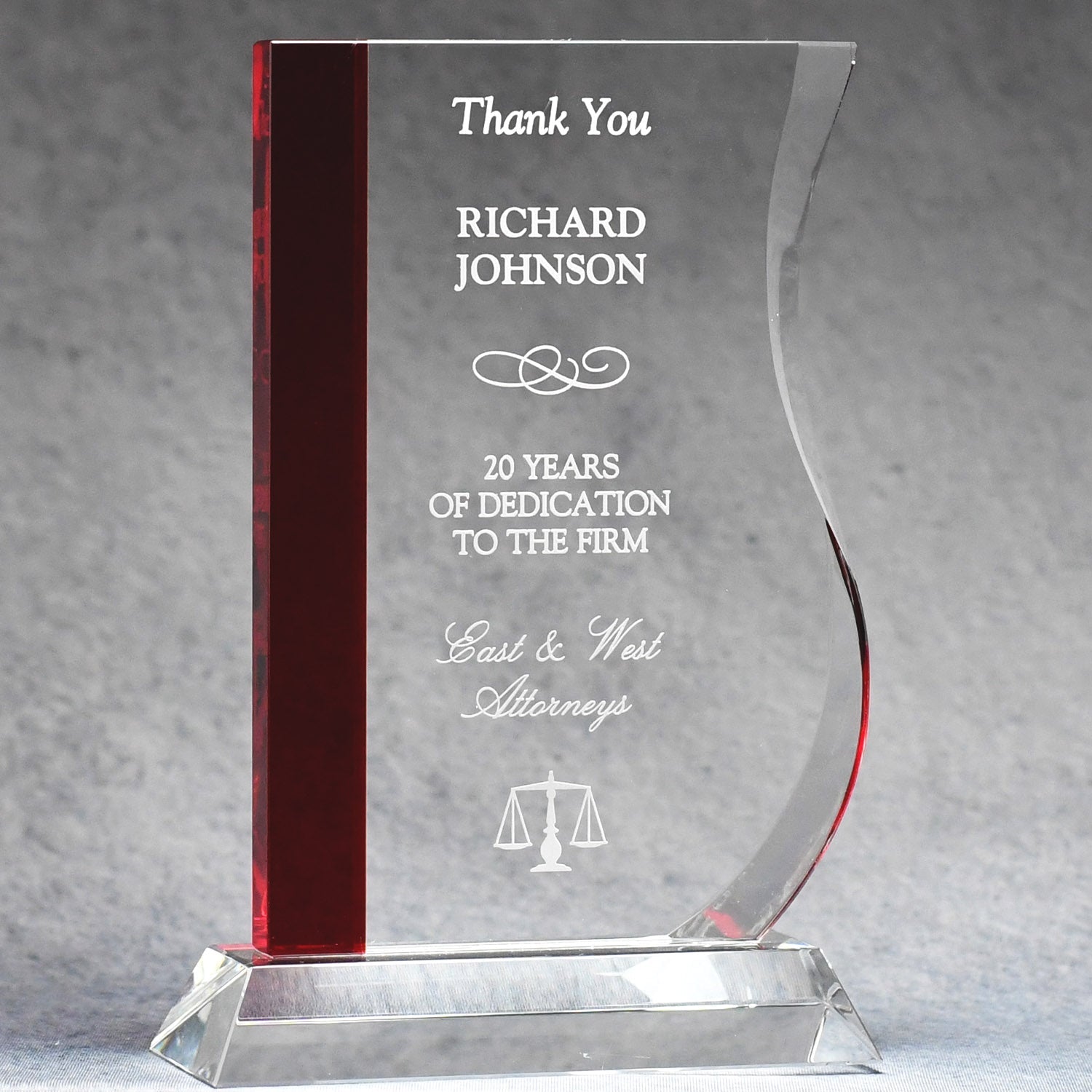 Red Stripe Wave Crystal Award | Global Recognition Inc