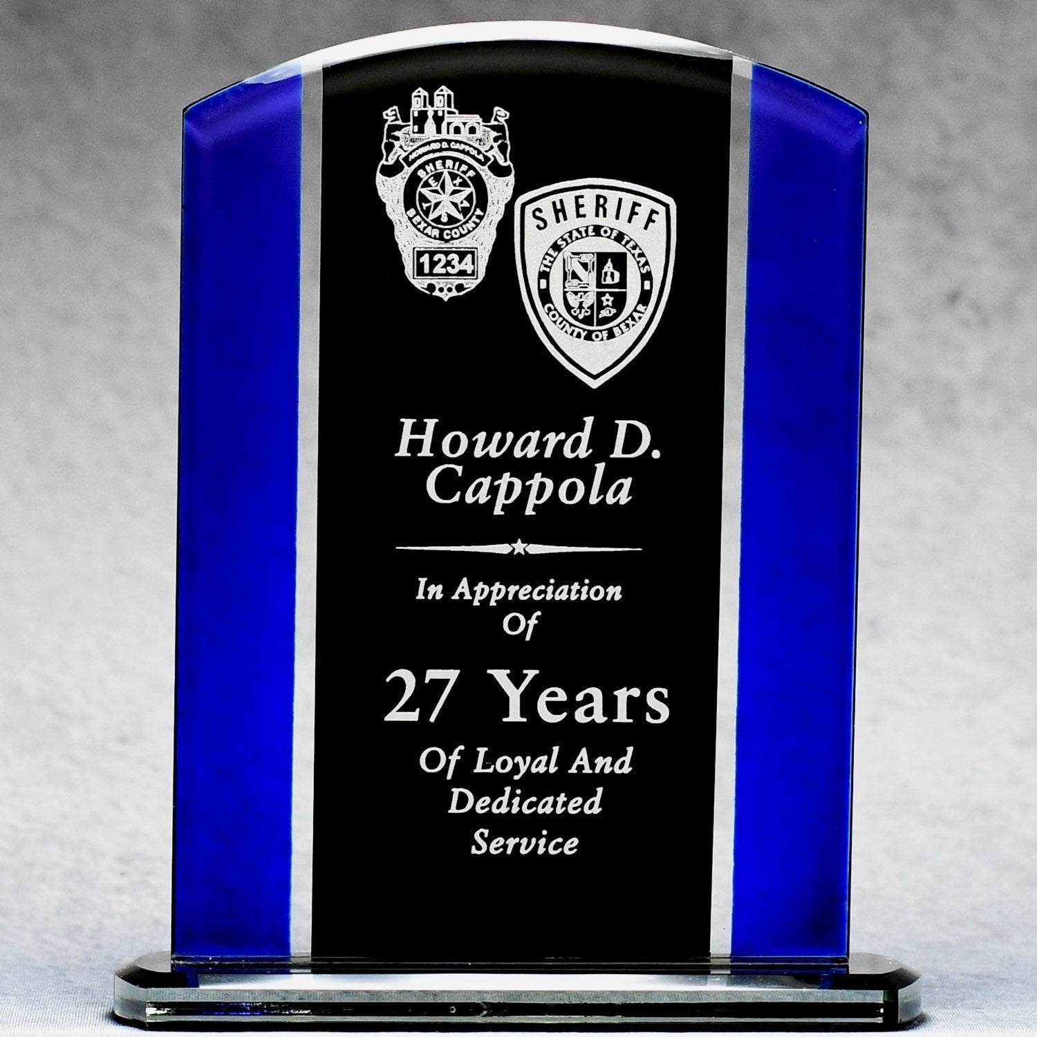 Economy Black And Blue Glass Plaque | Global Recognition Inc