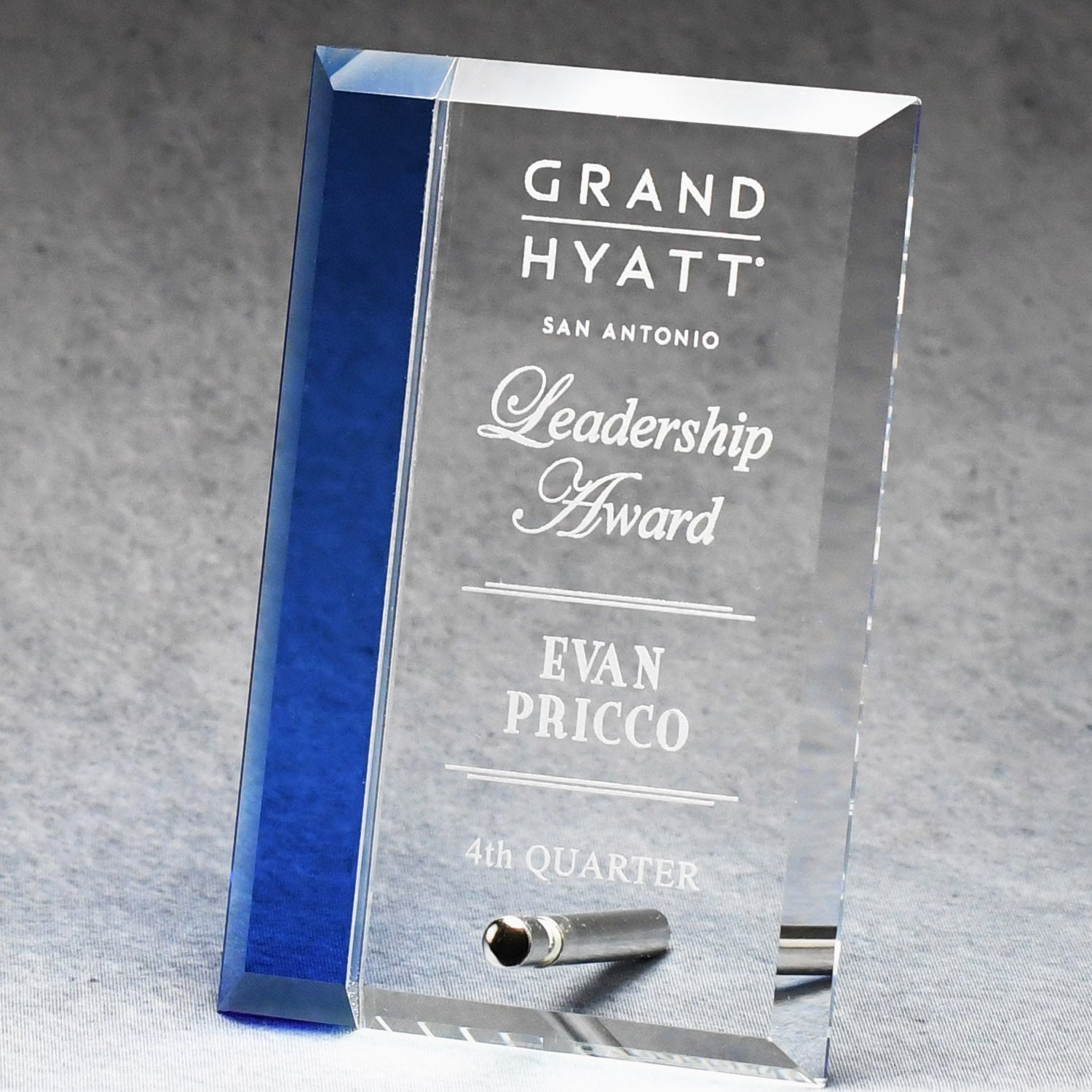 Economy Glass Plaque With Blue Accent | Global Recognition Inc