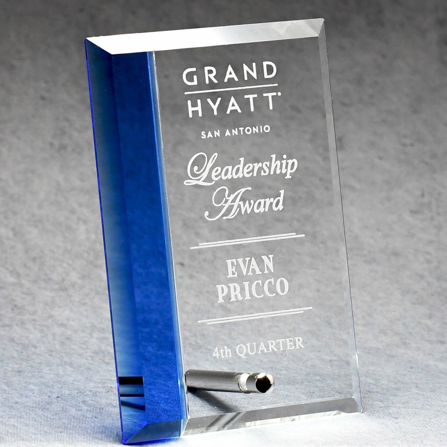 Economy Glass Plaque With Blue Accent | Global Recognition Inc