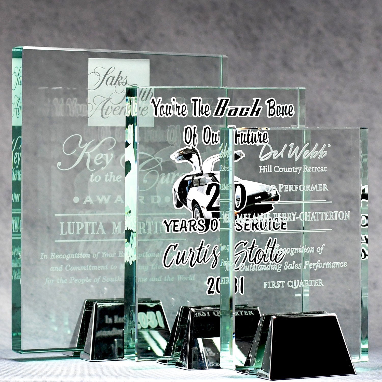 Jade Glass Plaque With Chrome Stand | Global Recognition Inc