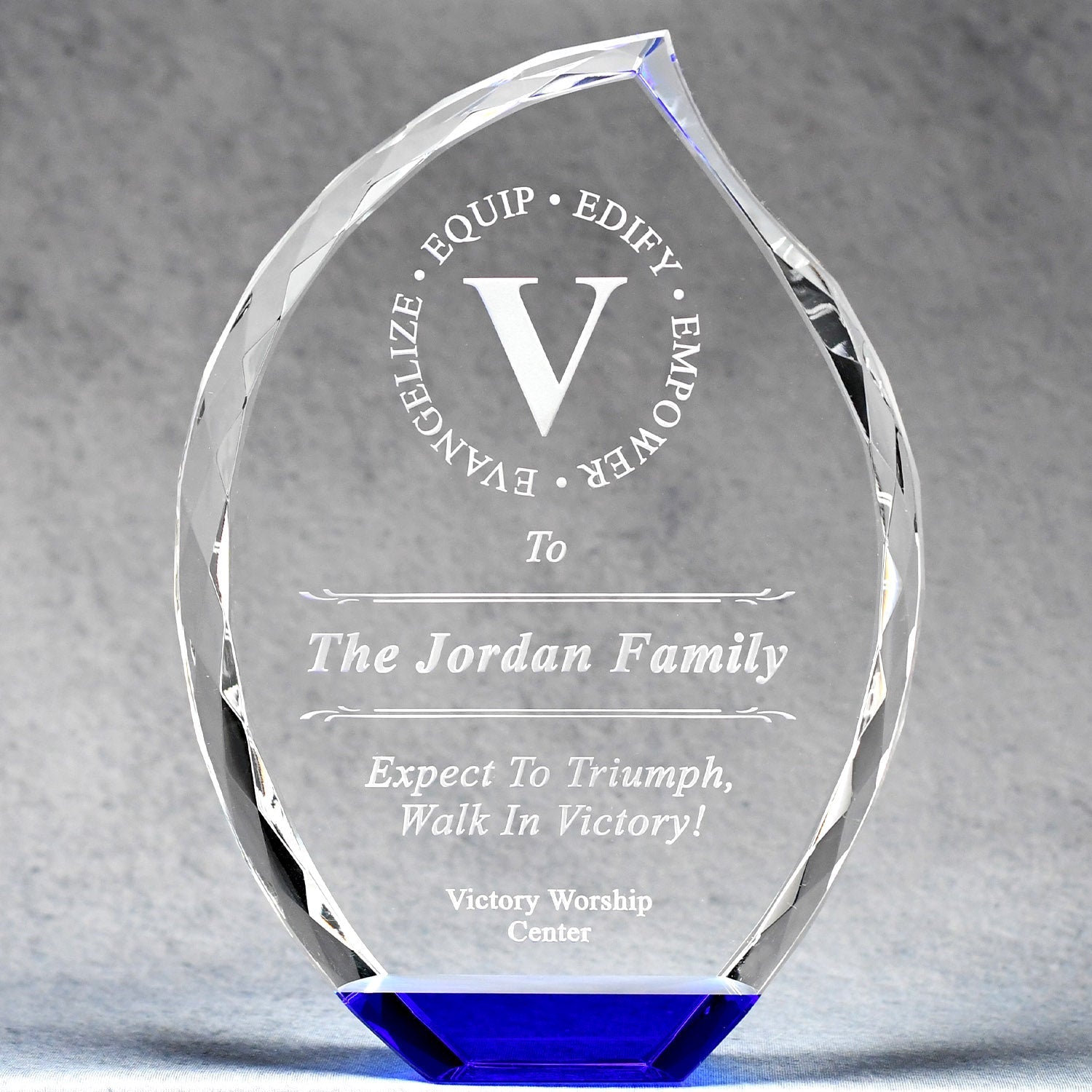 Multi-Faceted Crystal Flame With Blue Base | Global Recognition Inc