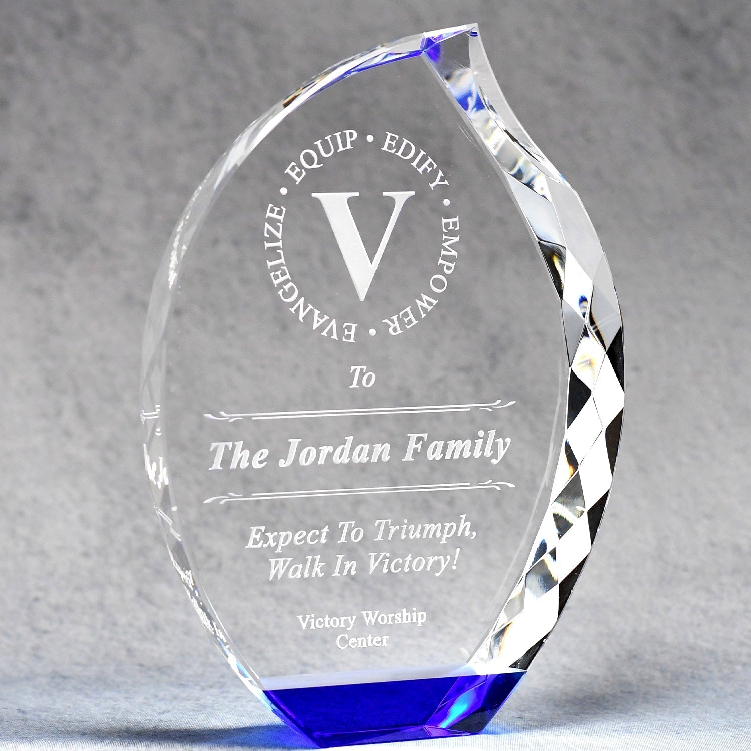 Multi-Faceted Crystal Flame With Blue Base | Global Recognition Inc
