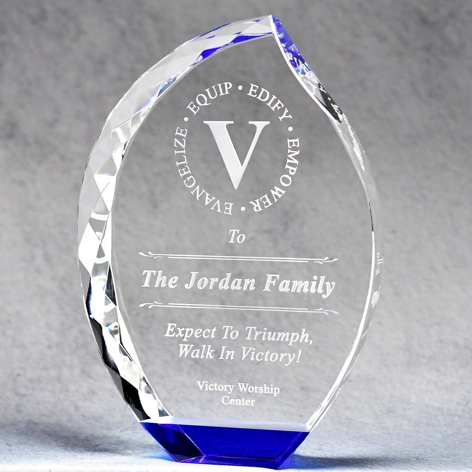 Multi-Faceted Crystal Flame With Blue Base | Global Recognition Inc