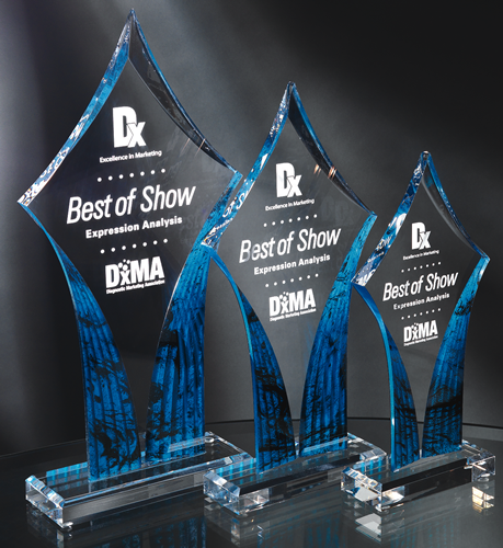 Acrylic Diamond Trophy clear and blue | Global Recognition Inc