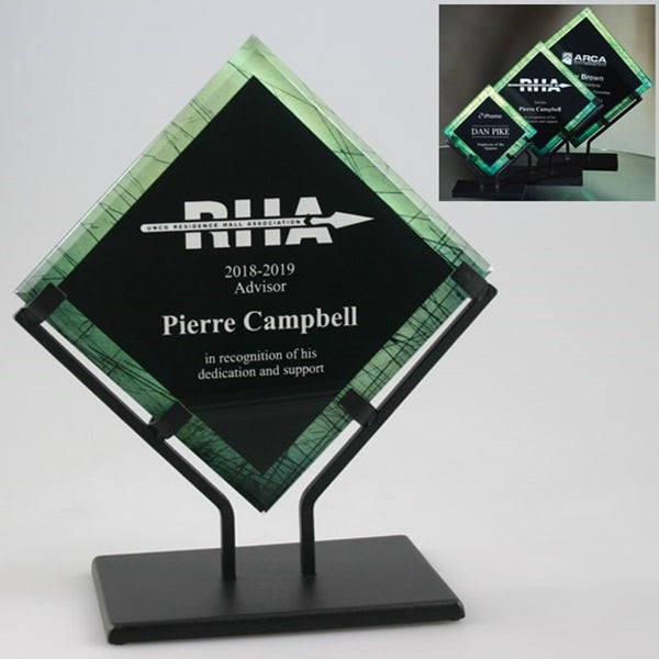 Acrylic Emerald And Black Diamond In Wrought Iron Base | Global Recognition Inc