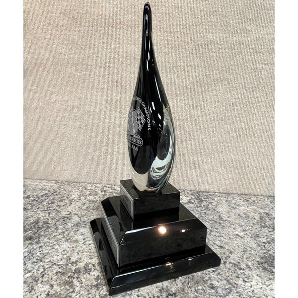 Black and Clear Art Glass Teardrop with Multi-level Base | Global Recognition Inc