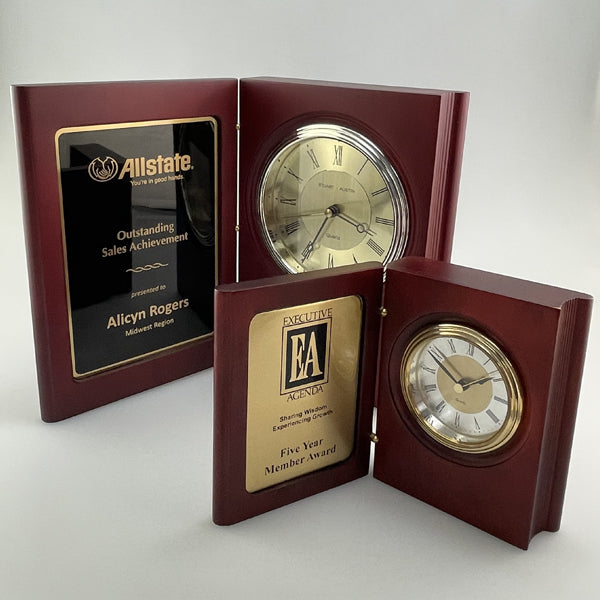 Rosewood Book Clock, both large and small size | Global Recognition Inc