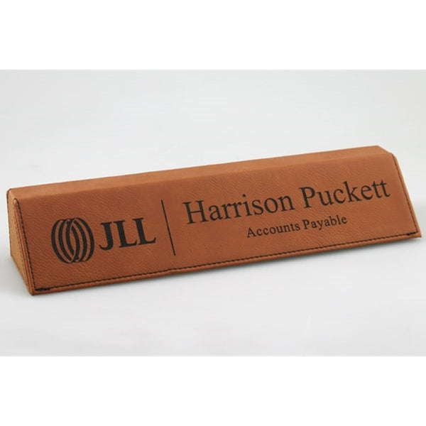 Leatherette Rawhide Desk Wedge Name Plate | Global Recognition Inc