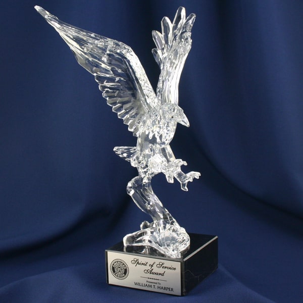 Eagle Landing Acrylic Sculpture on Marble Base | Global Recognition Inc