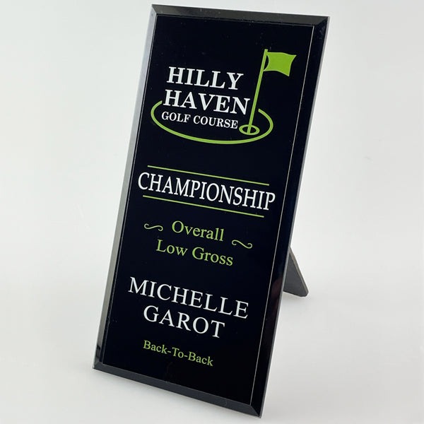 Economy Black Glass Standing Award with Full Color Imprint