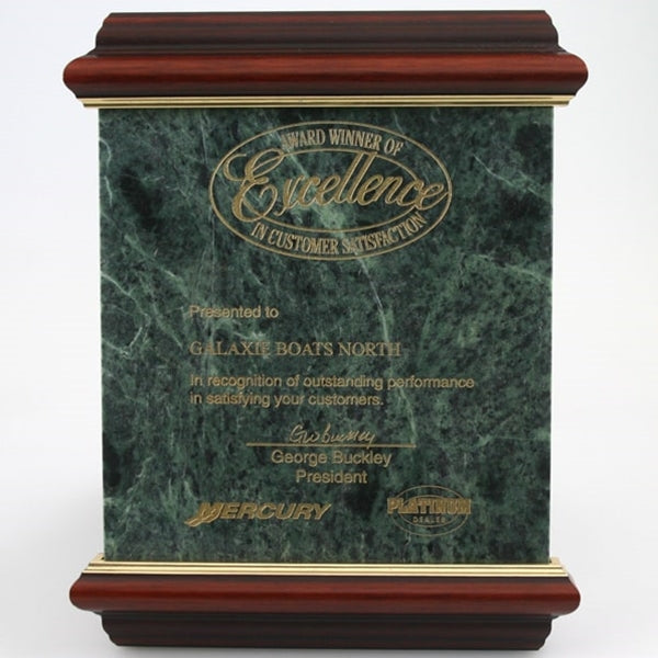 Heritage Mahogany Wood And Green Marble Plaque